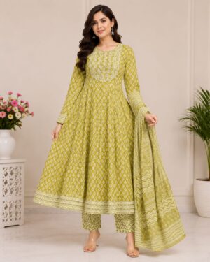 Cotton Anarkali Suit With Ghera