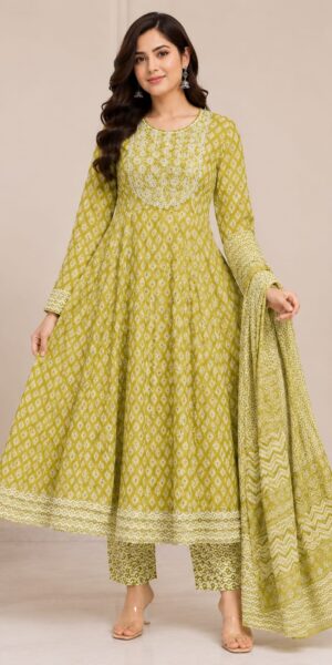 Cotton Anarkali Suit With Ghera