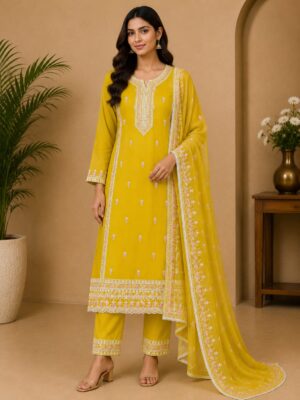 Three Piece Embroidered Silk Suit