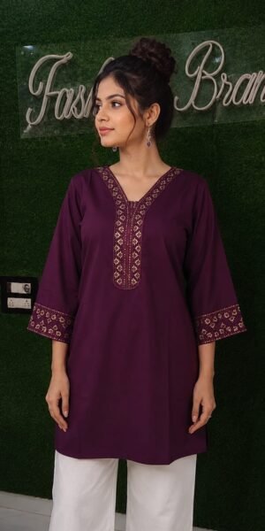 Elegant Embroidered Rayon V Neck Top