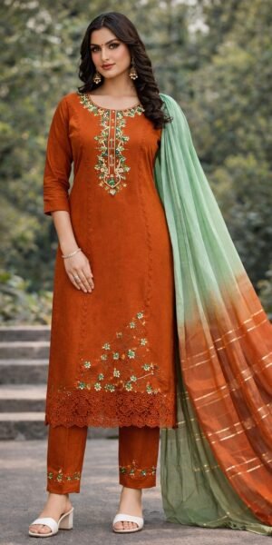 Premium Embroidered Silk Suit Set
