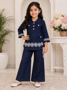 two piece Danim Co-ord set with Thread Work for girls