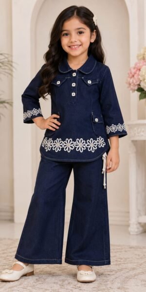 two piece Danim Co-ord set with Thread Work for girls
