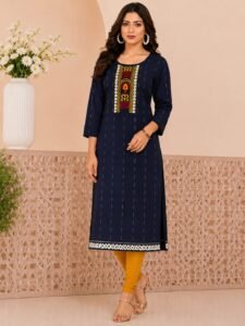 Cotton Straight Kurti with Neck Embroidery