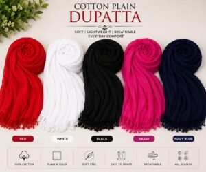Plain Cotton Dupatta – 4 Piece Combo