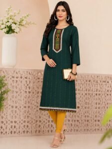 Cotton Straight Kurti with Neck Embroidery