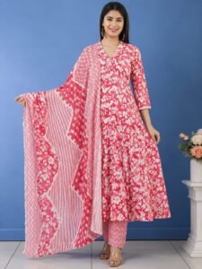 Floral Printed Anarkali Suit with Pant & Dupatta
