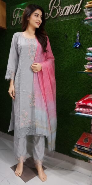 Premium Embroidered Silk Suit Set