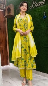 Angrakha Pattern Rayon Suit with Pant & Dupatta